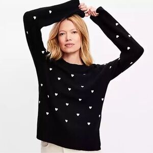 LOFT Black Mini Heart Embroidered Pullover Sweater